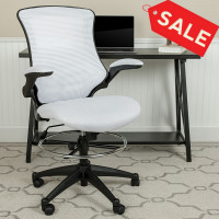 Flash Furniture BL-X-5M-D-WH-GG Mid-Back White Mesh Ergonomic Drafting Chair with Adjustable Foot Ring and Flip-Up Arms